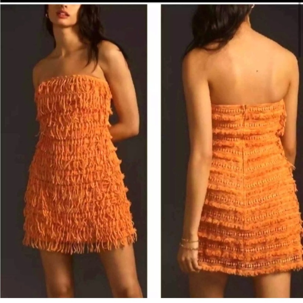 Anthropologie Let Me Be Orange Fringe Tude Dress NWT medium